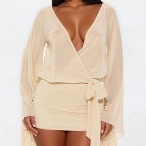 Fashion Nova Shimmering Gold Dress New